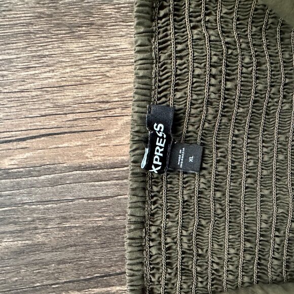 Express Olive Green Off-Shoulder Smocked Crop Top – Size XL - Picture 3 of 3